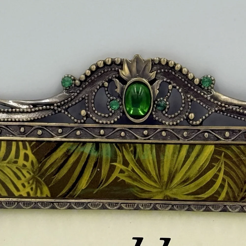 CBK‎ Enamel Picture Frame Palm Leaf Print Metal Gemstone NO GLASS Tropical Glam